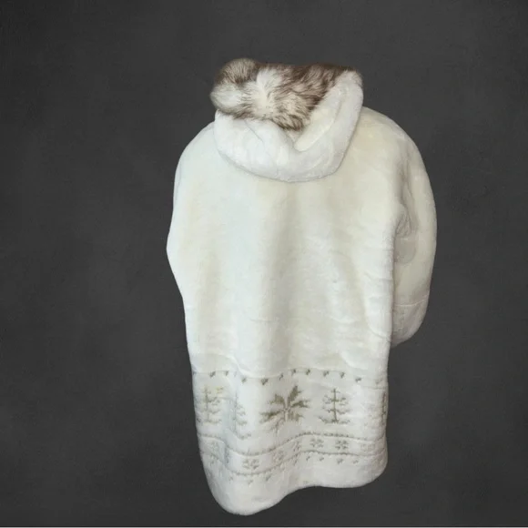 Coldwater CreekVintage-Style White Faux Fur Coat with Brown Accents Size XL - Picture 4 of 16